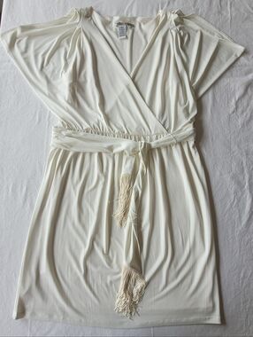 Maggy London NWTG White Wrap Dress with Tassel Belt Size 16